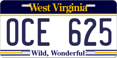 WV license plate OCE625