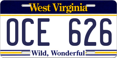 WV license plate OCE626