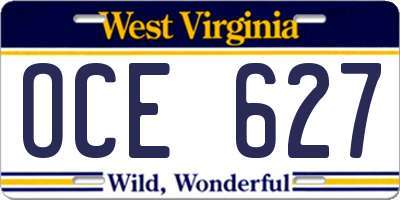 WV license plate OCE627