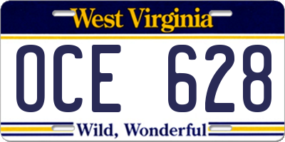 WV license plate OCE628