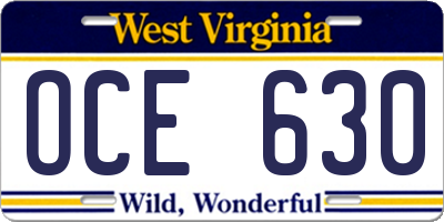 WV license plate OCE630