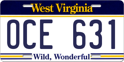 WV license plate OCE631