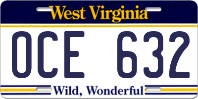 WV license plate OCE632