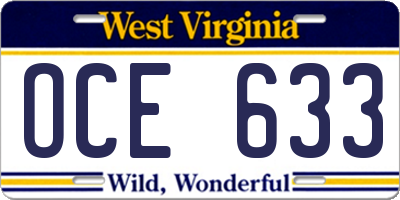 WV license plate OCE633