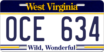 WV license plate OCE634