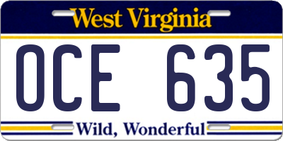 WV license plate OCE635