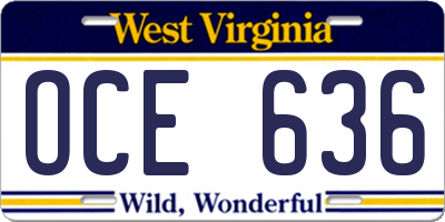 WV license plate OCE636