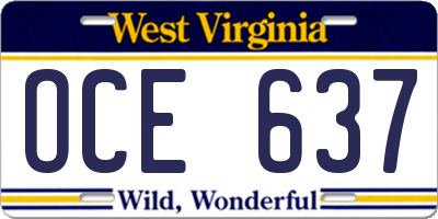 WV license plate OCE637