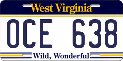 WV license plate OCE638