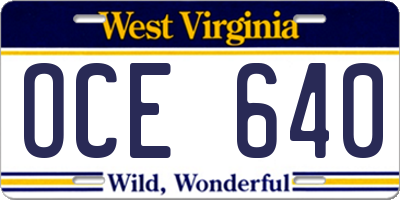 WV license plate OCE640