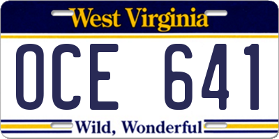 WV license plate OCE641