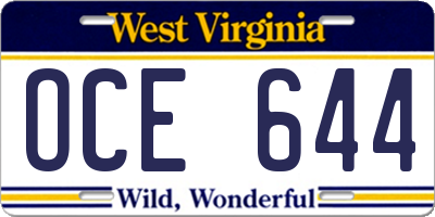 WV license plate OCE644
