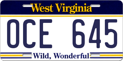 WV license plate OCE645