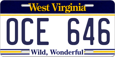 WV license plate OCE646