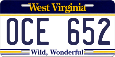 WV license plate OCE652