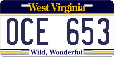 WV license plate OCE653