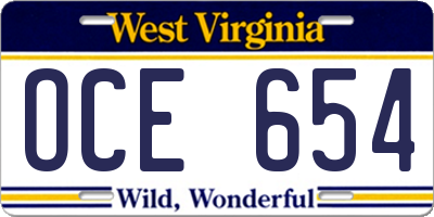WV license plate OCE654