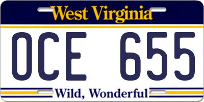 WV license plate OCE655