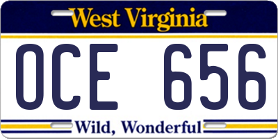 WV license plate OCE656