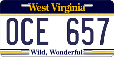 WV license plate OCE657