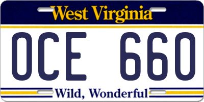 WV license plate OCE660