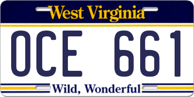 WV license plate OCE661