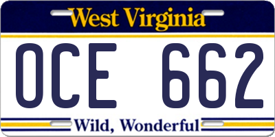 WV license plate OCE662