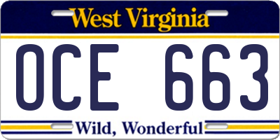 WV license plate OCE663