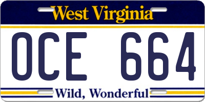 WV license plate OCE664