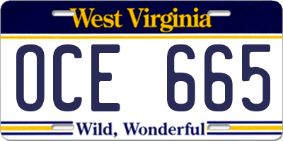 WV license plate OCE665