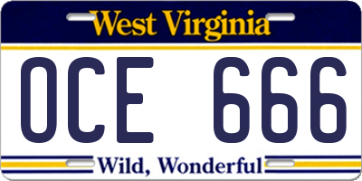 WV license plate OCE666