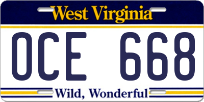 WV license plate OCE668