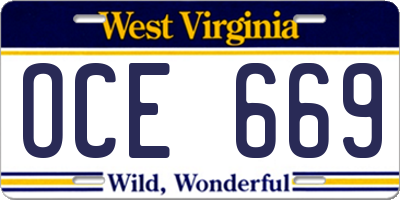 WV license plate OCE669