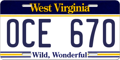 WV license plate OCE670