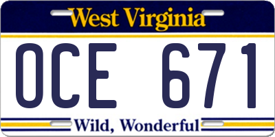 WV license plate OCE671