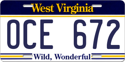 WV license plate OCE672