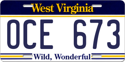 WV license plate OCE673