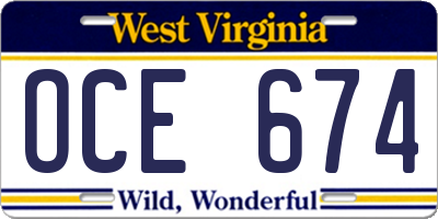 WV license plate OCE674