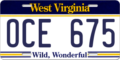 WV license plate OCE675