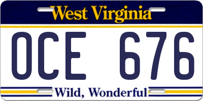 WV license plate OCE676