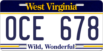 WV license plate OCE678