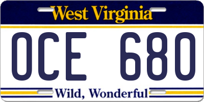 WV license plate OCE680
