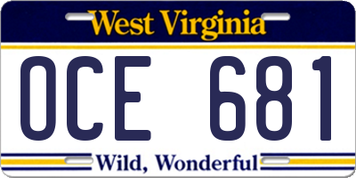 WV license plate OCE681