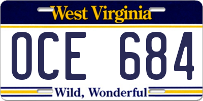 WV license plate OCE684