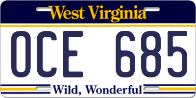WV license plate OCE685