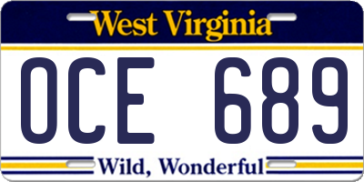 WV license plate OCE689