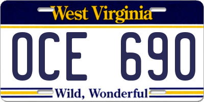 WV license plate OCE690