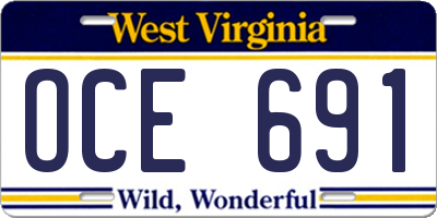 WV license plate OCE691