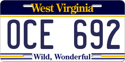 WV license plate OCE692