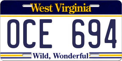 WV license plate OCE694